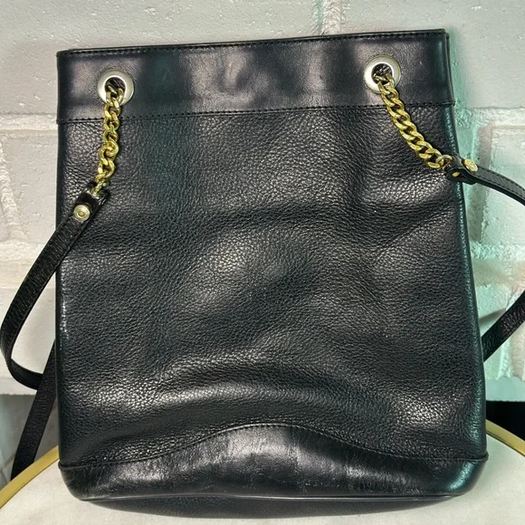 Vintage Bally Pebble Leather Bucket Shoulder Bag Gold Chain Front Flap Pocket - Picture 2 of 8